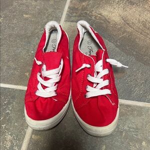 Women’s Red Low-Top Canvas Sneakers with White Laces